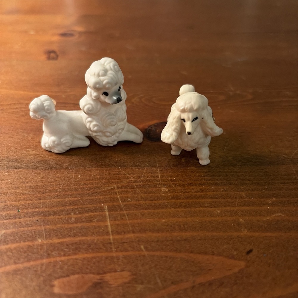 Set of 2 Vintage Porcelain Bone China White Poodle Puppy Dog Figurines